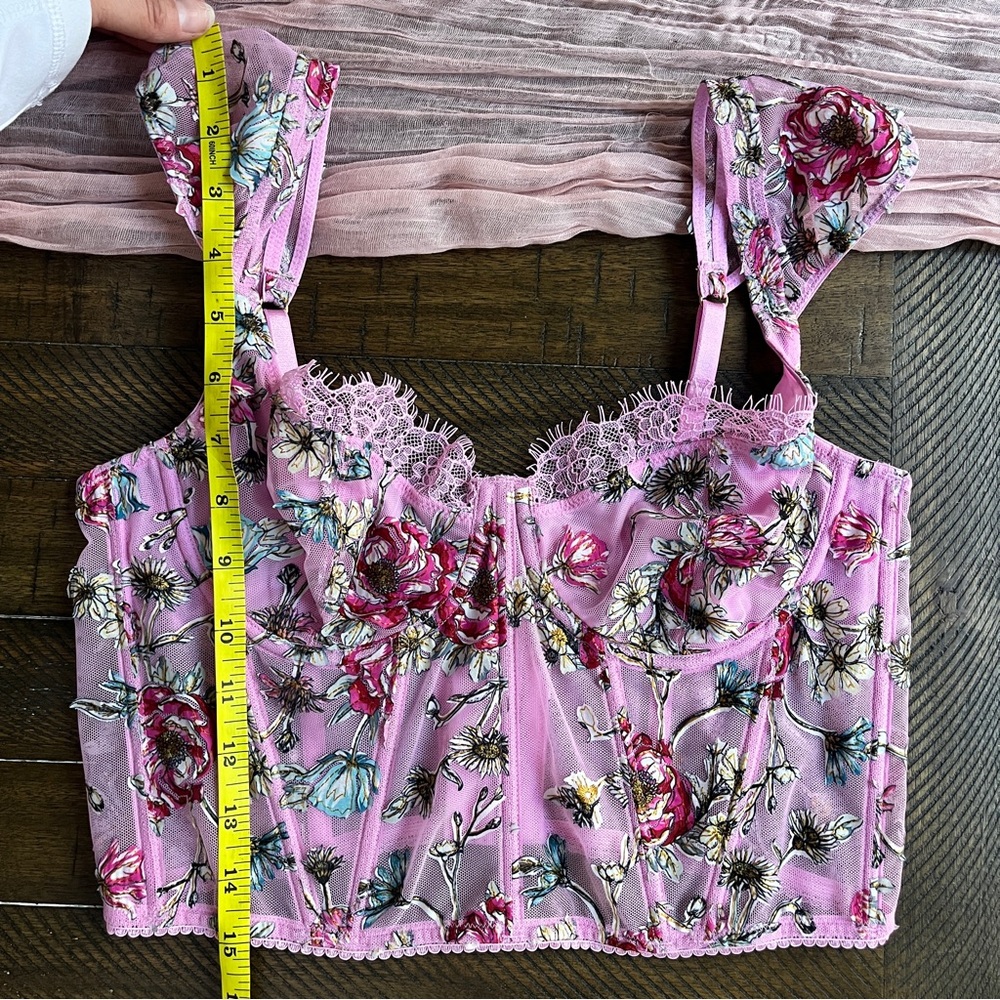 Whimsigoth Pink Floral Corset Crop Top Lace Bustier Fairycore Cottagecore Y2K - Picture 13 of 13